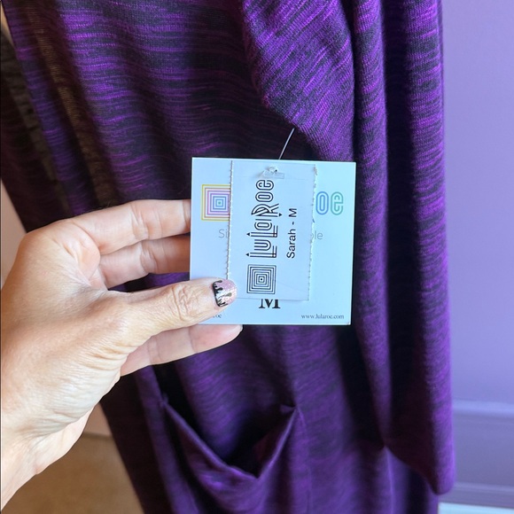 Lularoe Sarah sweater cardigan black purple long sleeve size medium - Picture 3 of 5